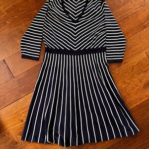 Boden Striped Navy and Cream Dress with 3/4 sleeves